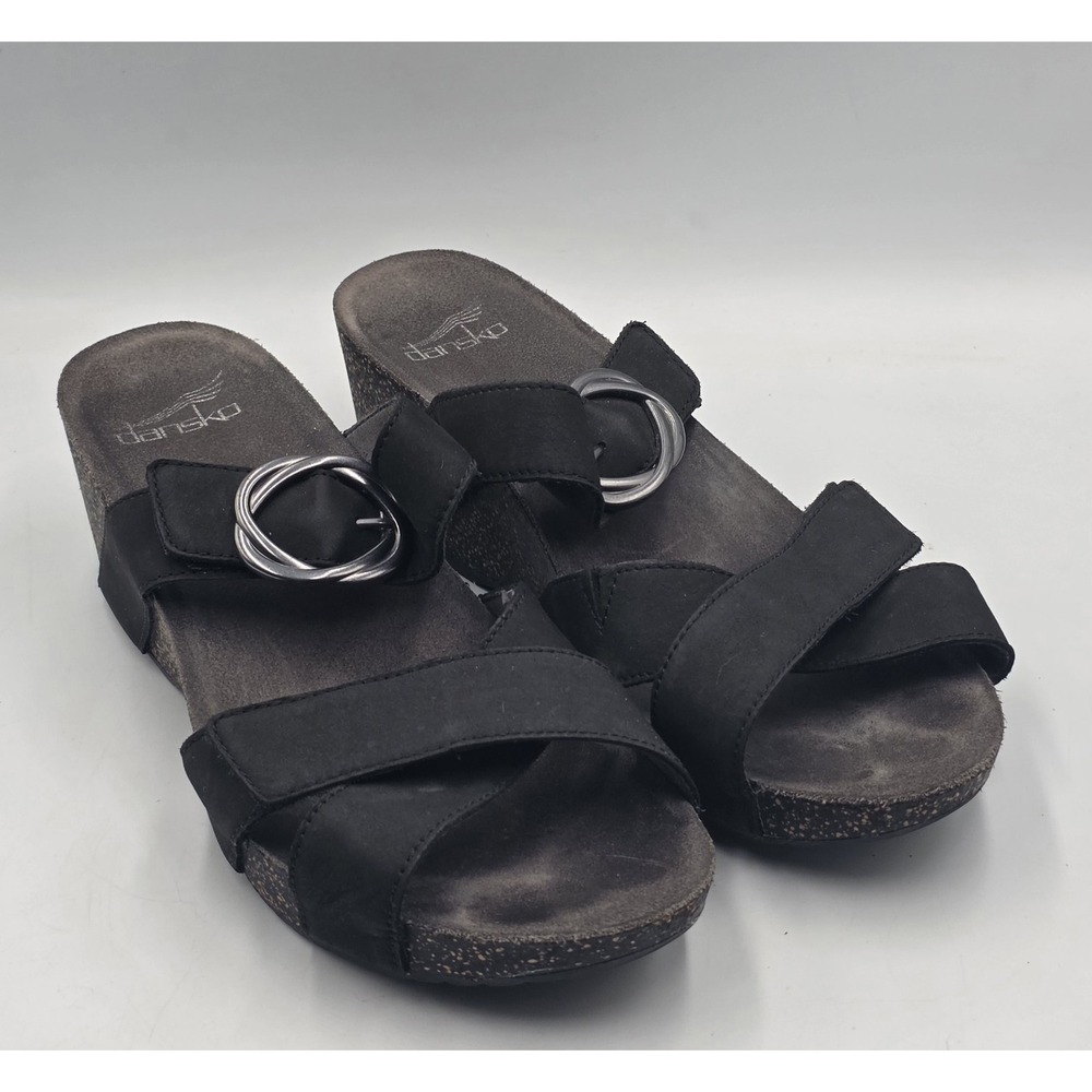 Dansko Sera 3420360200 Women's EU 39‎ (8.5-9) Black Nubuck Wedge Sandals